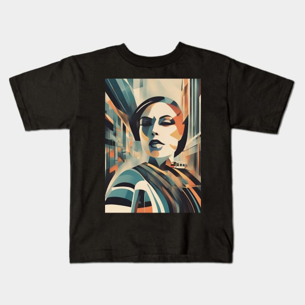 A Woman and a Tram 004 - Cubo-Futurism - Trams are Awesome! Kids T-Shirt by coolville